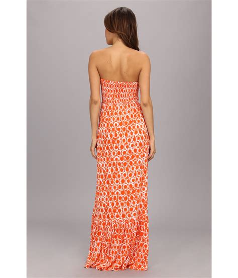 michael kors orange maxi dress|Michael Kors tiered maxi dress.